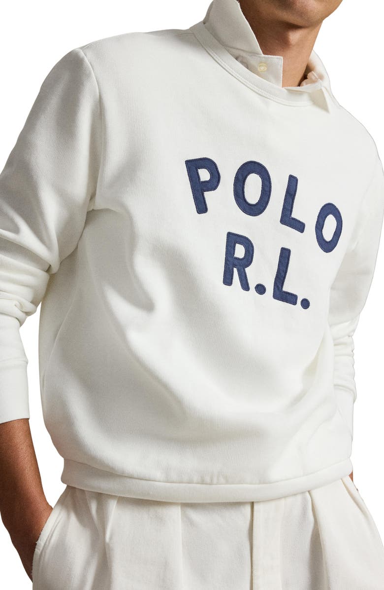 Polo Ralph Lauren Logo Appliqué Fleece Crewneck Sweatshirt, Alternate, color, White