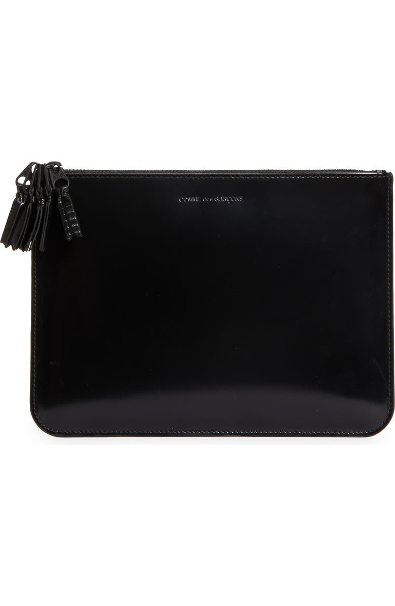 Comme des Garçons Wallets Large Zipper Medley Leather Pouch, Main, color, Black