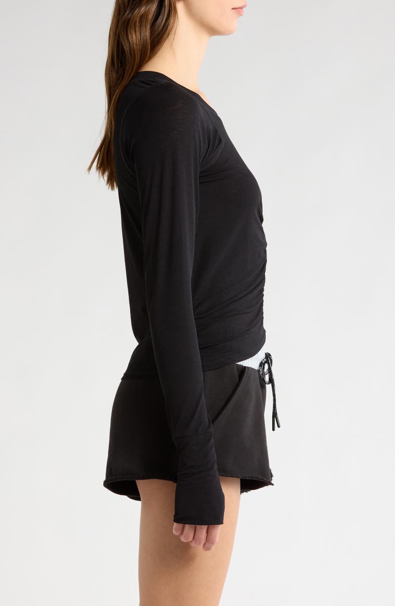 Free People FP Movement Mile a Minute Ruched Long Sleeve Crop T-Shirt, Alternate, color, Black