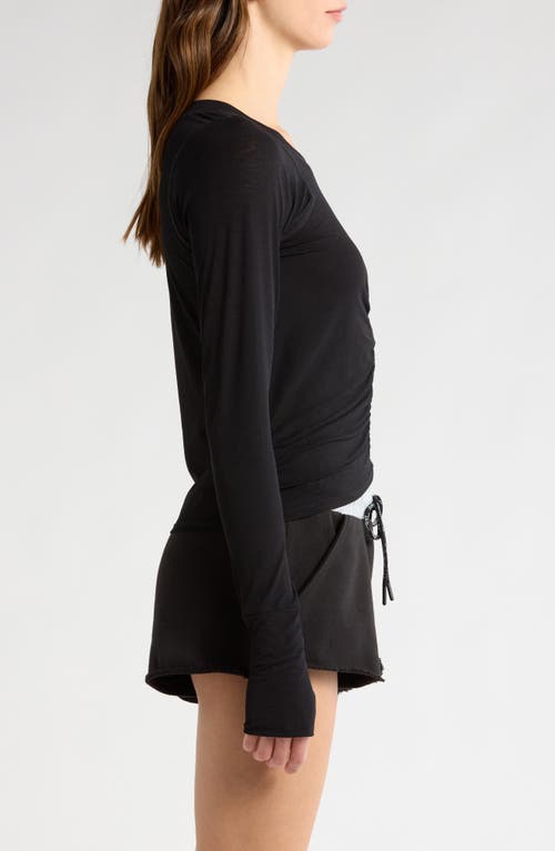 Free People Fp Movement Mile A Minute Ruched Long Sleeve Crop T-shirt In Black