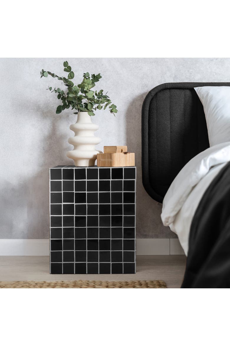 Callista Modern Ceramic Tiled Cube Side Table, Square Mosaic Pedestal Accent End Table for Living Room Bedroom, Alternate, color, Classic Black White
