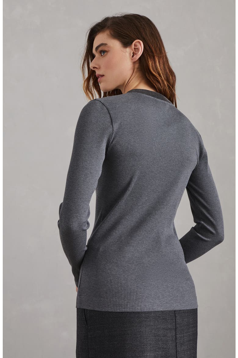 Comfort cotton ribbed jersey T-shirt with precious collar, Alternate, color, Dark Grey