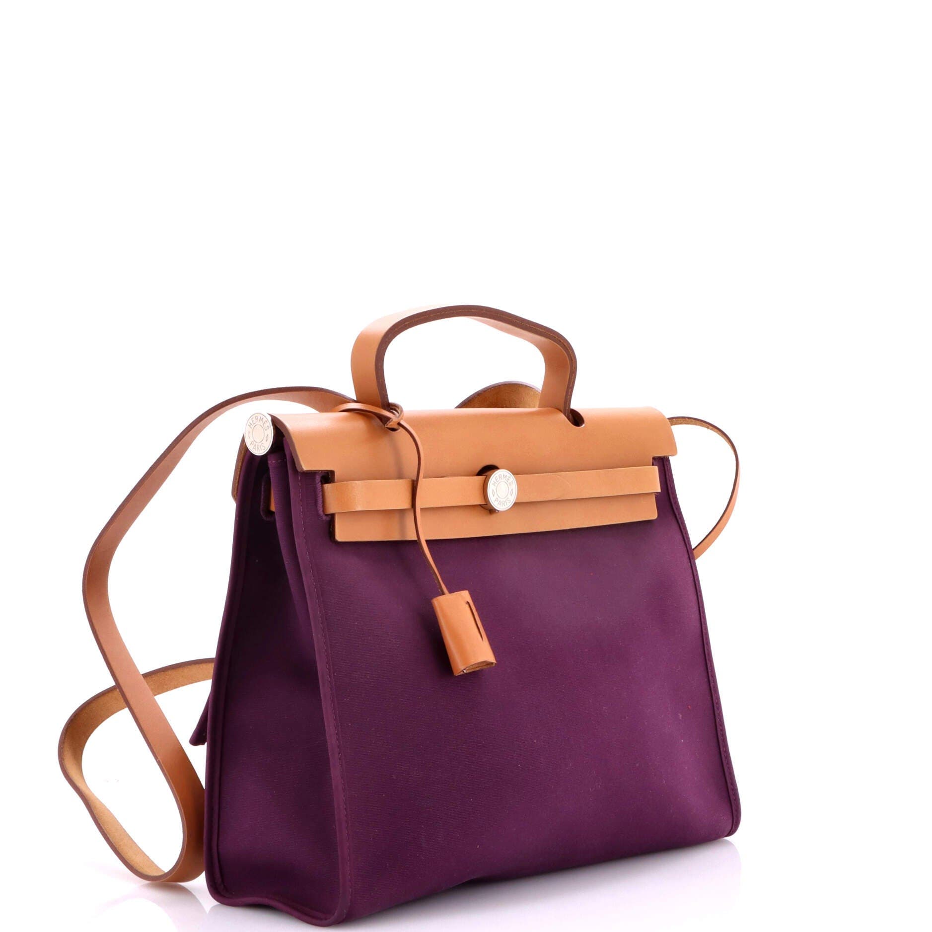 Pre-Owned Hermes Herbag Zip Leather and Toile 31, Alternate, color, Cassis