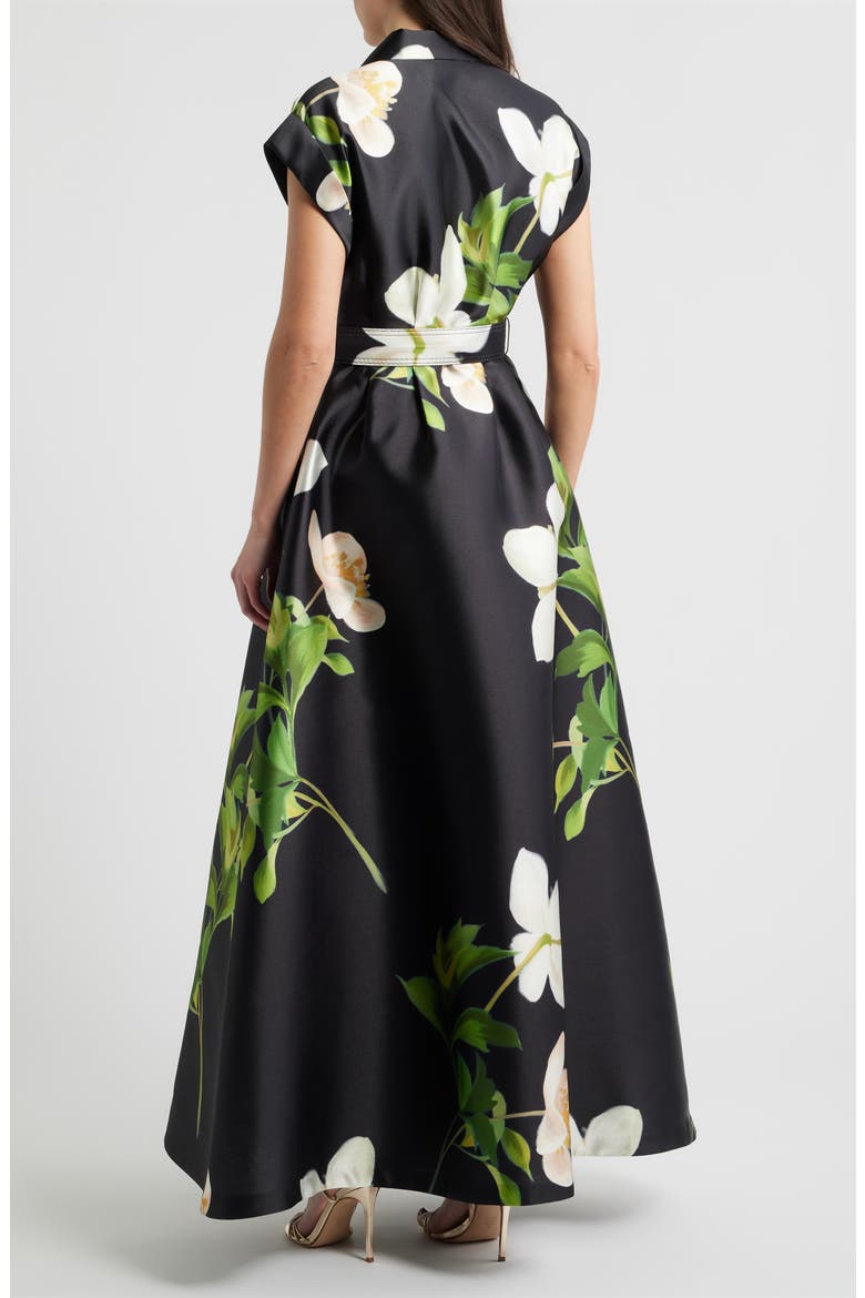 Belted Floral Mikado Shirtdress, Alternate, color, BLACK