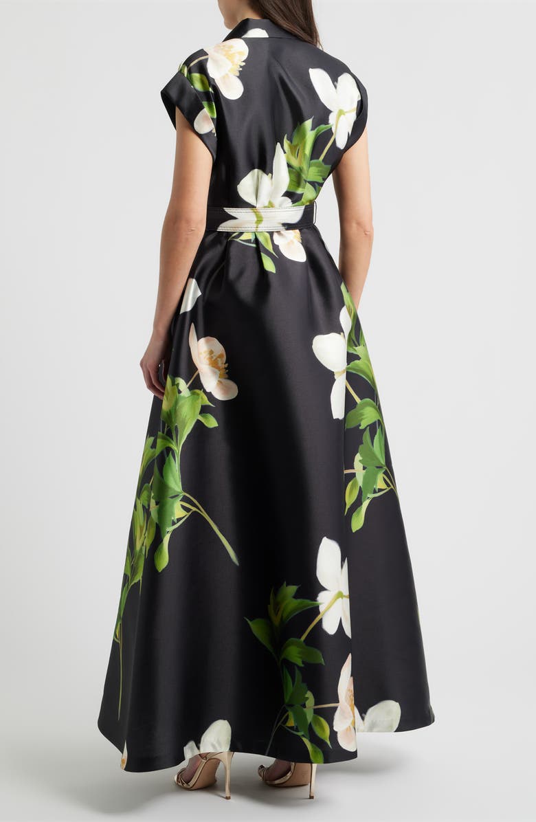 Julia Jordan Belted Floral Mikado Shirtdress, Alternate, color, Black