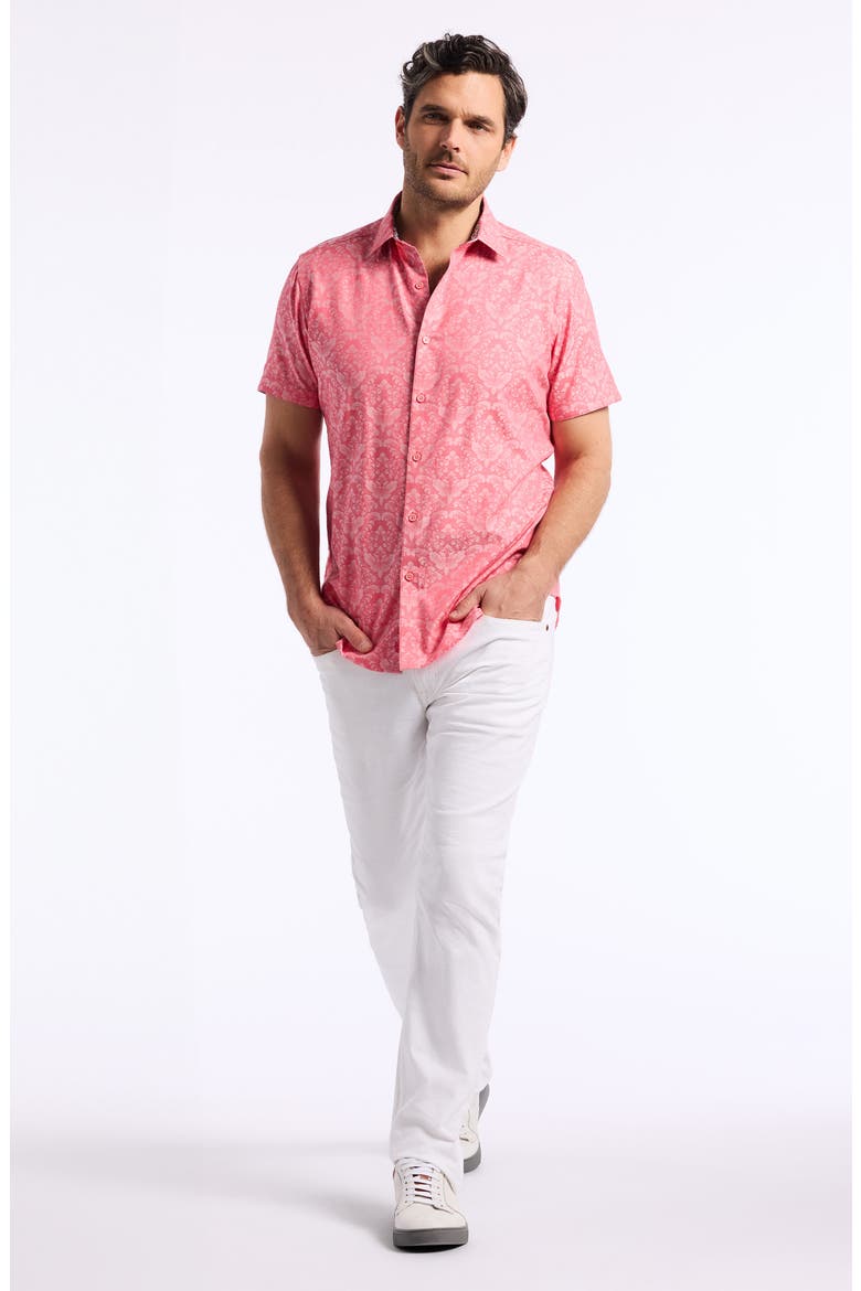 Bayveiw Short Sleeve Cotton Jacquard Button-Up Shirt, Alternate, color, CORAL