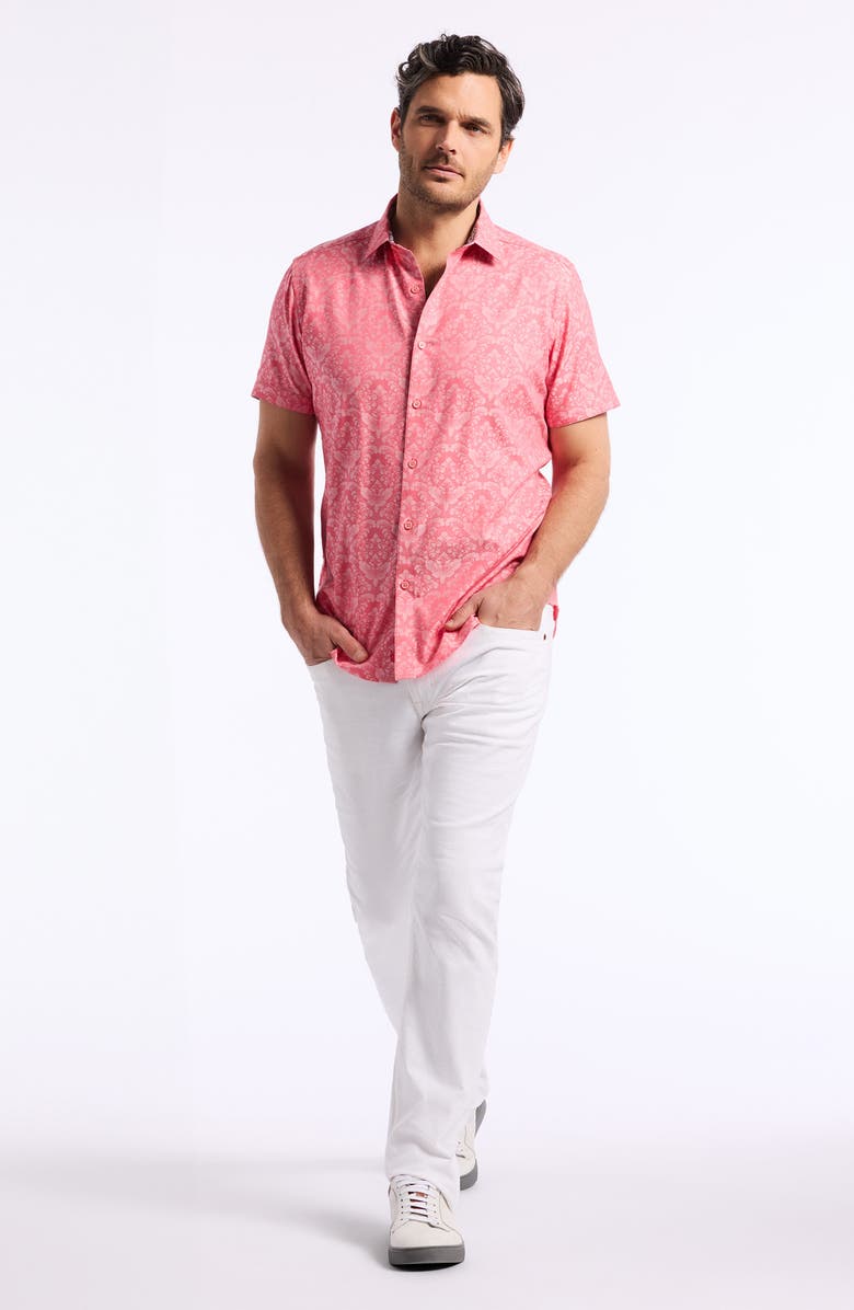Robert Graham Bayveiw Short Sleeve Cotton Jacquard Button-Up Shirt, Alternate, color, Coral