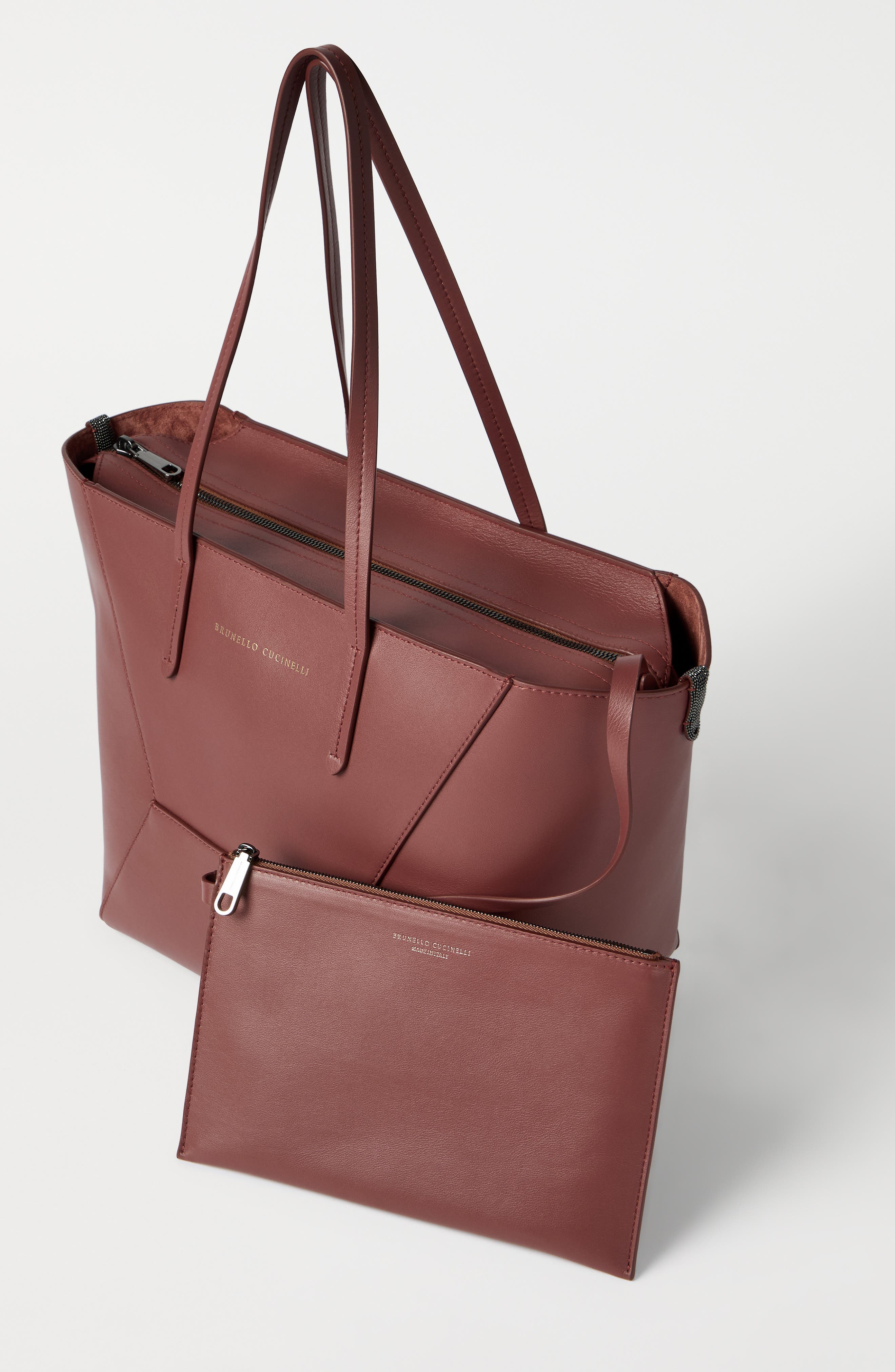 Brunello Cucinelli Calfskin small BC Duo bag, Alternate, color, Firebrick