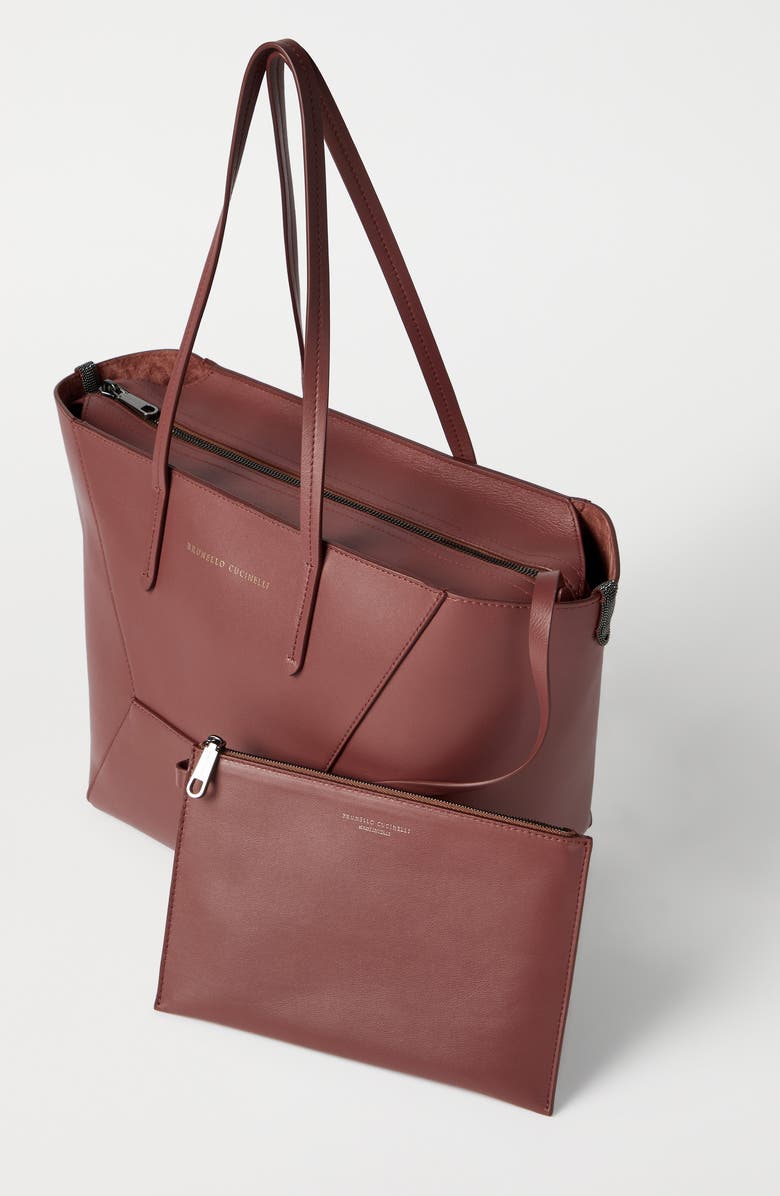 Brunello Cucinelli Calfskin small BC Duo bag, Alternate, color, Firebrick