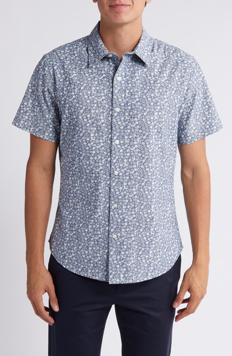 Bonobos Riviera Floral Short Sleeve Chambray Button-Up Shirt, Main, color, 