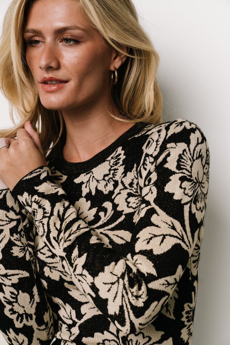 Marci Sweater Dress, Alternate, color, Black + Ivory Floral