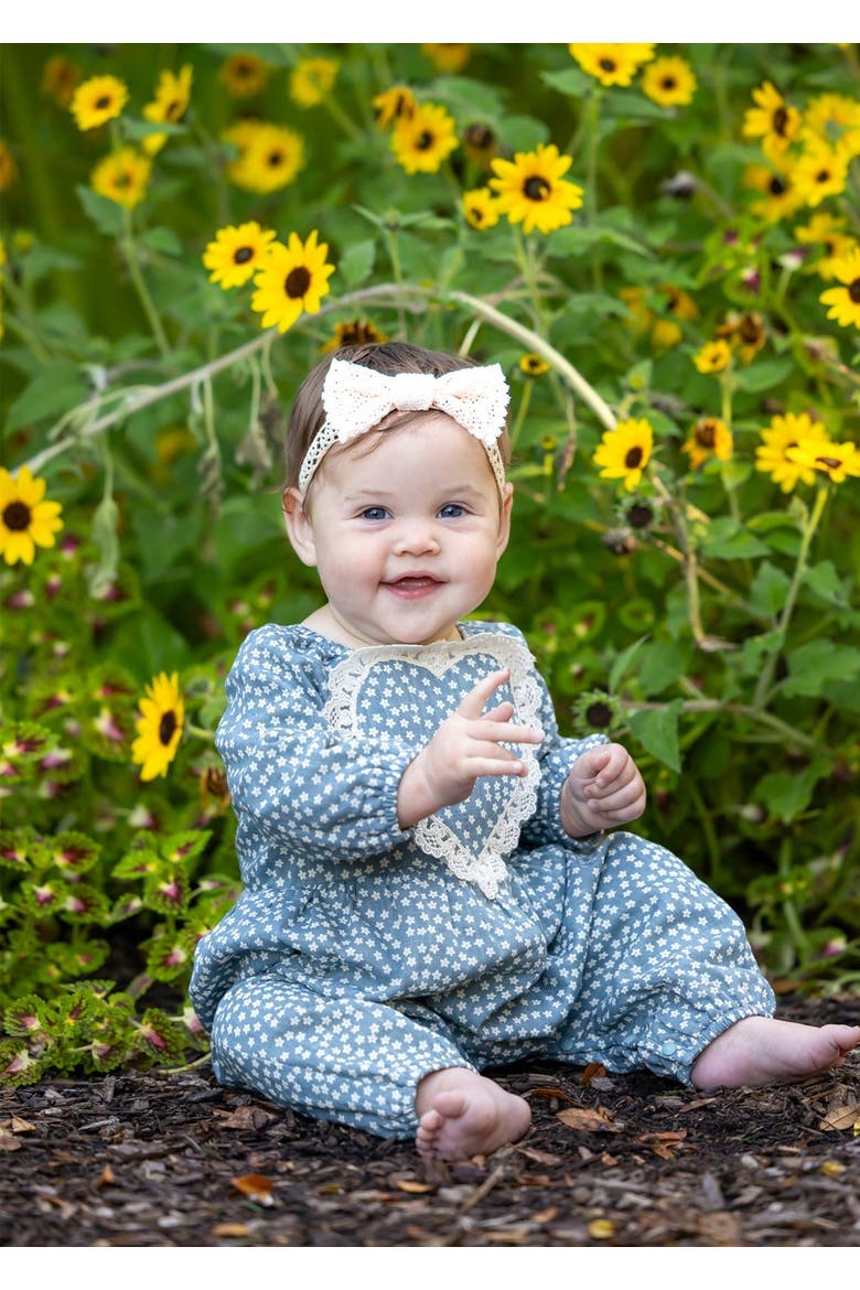 Dolly Long Sleeve Floral Lace Heart Bubble Romper, Alternate, color, Blue