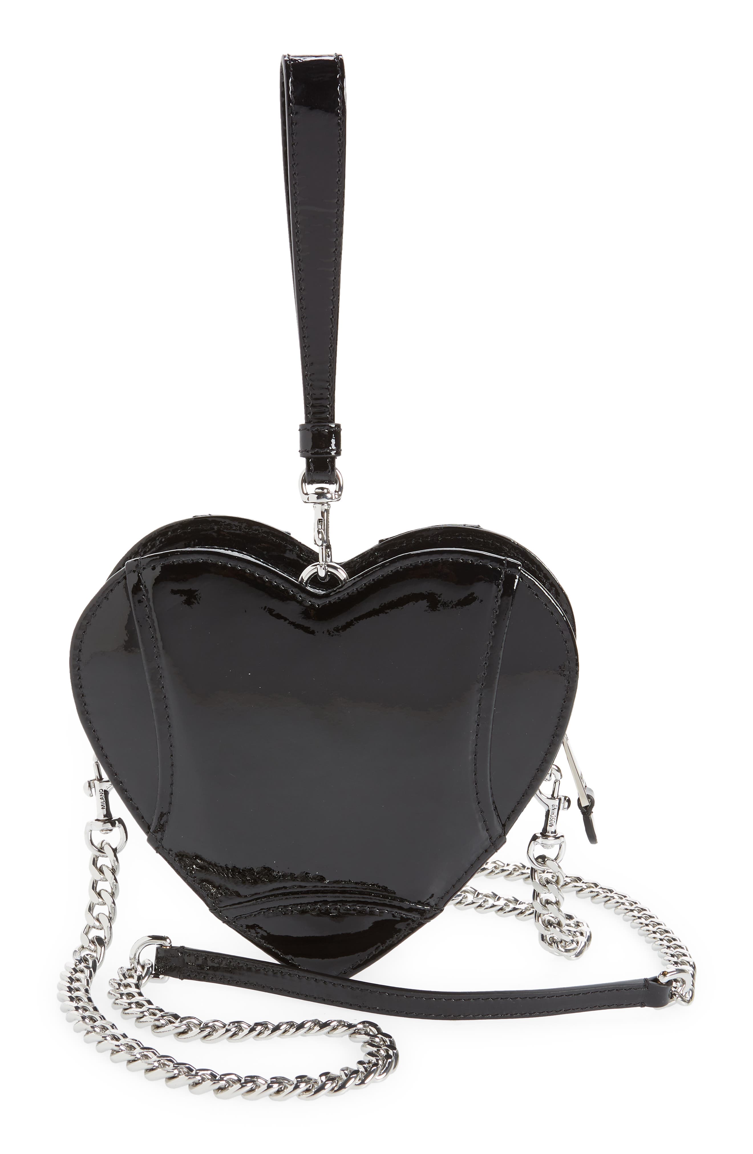 Moschino Moto Jacket Heart Clutch, Alternate, color, 