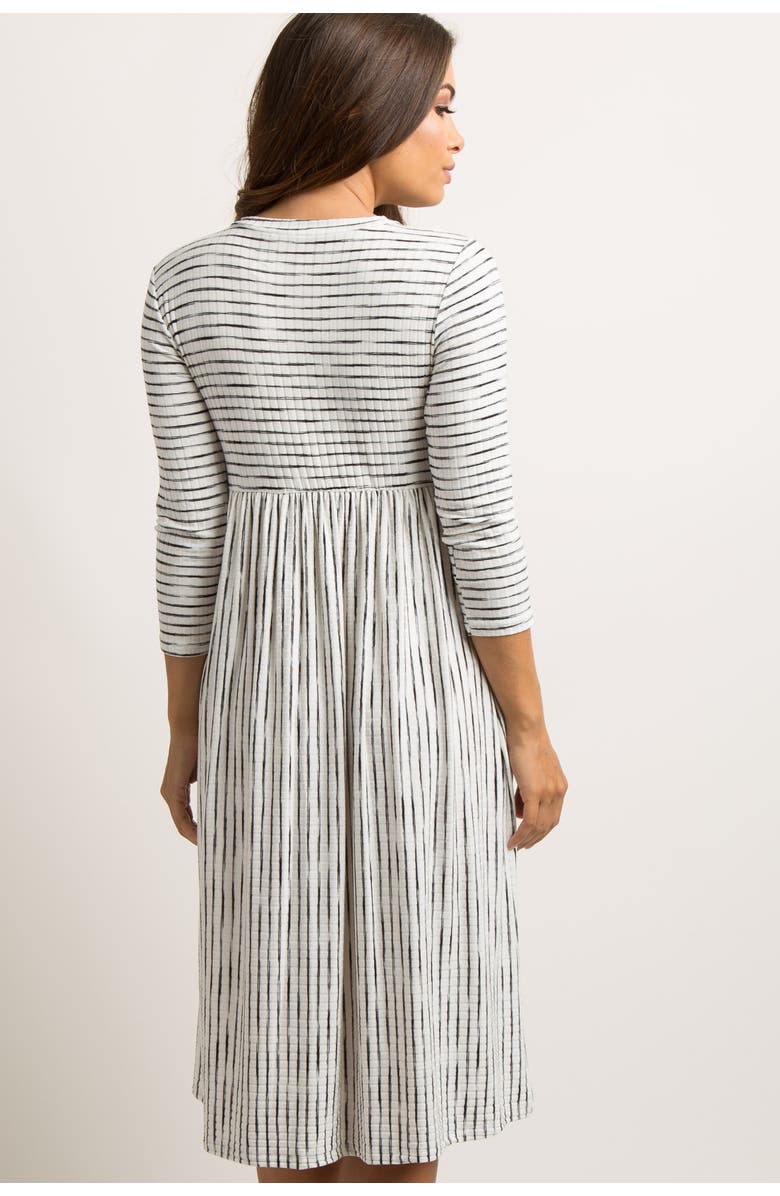 PinkBlush Ribbed Striped Pleated Midi Dress, Alternate, color, Ivory