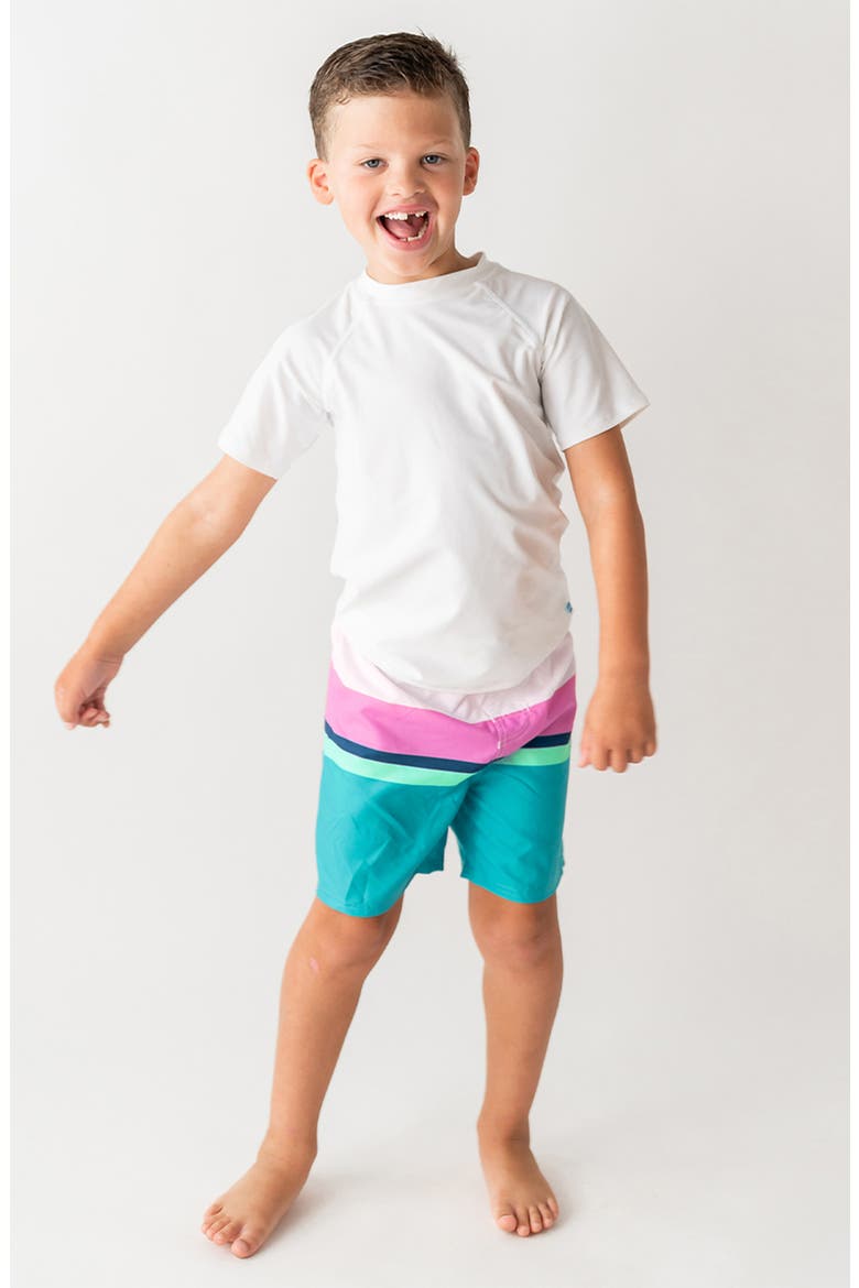 Kids' Stripe Swim Trunks, Alternate, color, WHITE