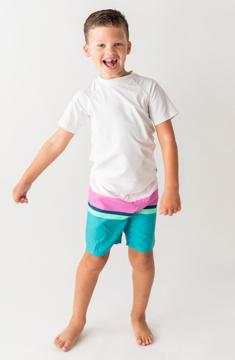 RuggedButts Kids' Stripe Swim Trunks, Alternate, color, White