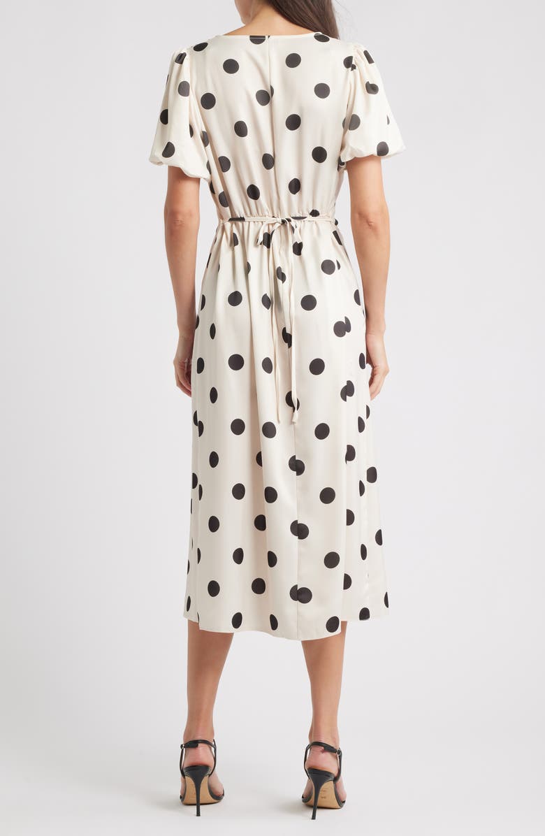 Friends Like These Polka Dot Puff Sleeve Stretch Satin Midi Dress, Alternate, color, Ivory/ Black