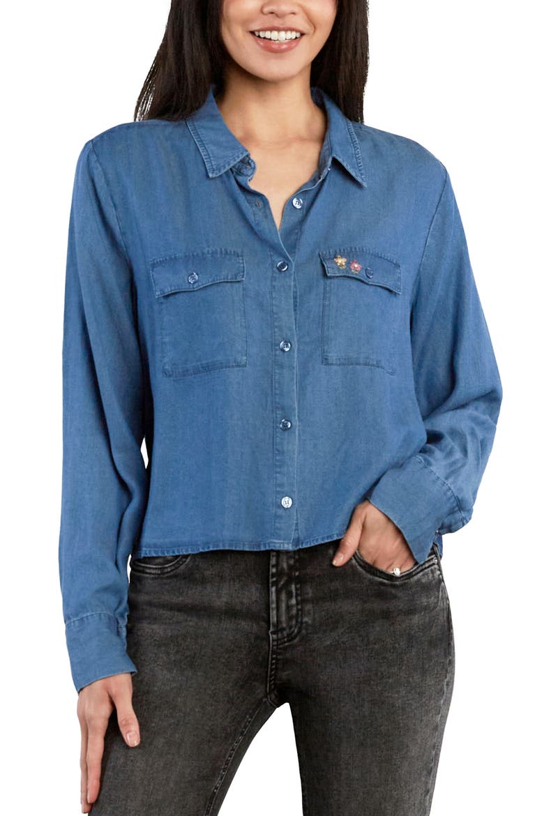 Darling Embroidered Denim Shirt, Main, color, BLUE HAZE