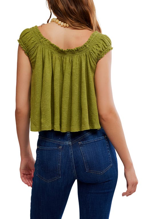 Free People Dahlia Tie Front Linen & Cotton T-shirt In Green
