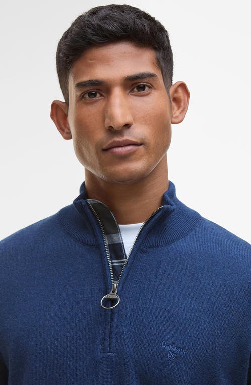 Barbour Cotton Quarter Zip Sweater In Blue