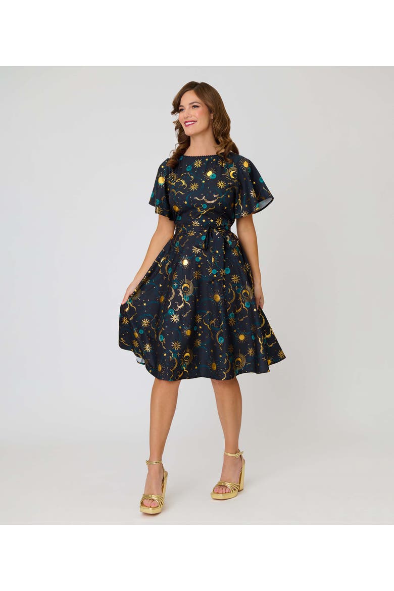 1930s Swing Dress, Main, color, Black Celestial Print