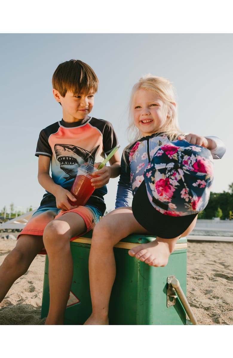 Deux par Deux Flat Brim Flower Print Cap, Alternate, color, Blue With Roses Print