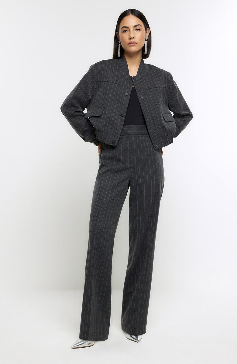 River Island Diamante Pinstripe Straight Leg Pants, Alternate, color,
