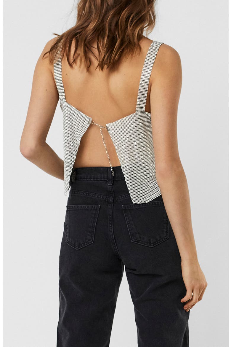 Carmen Metallic Mesh Crop Top, Alternate, color, SILVERDNU