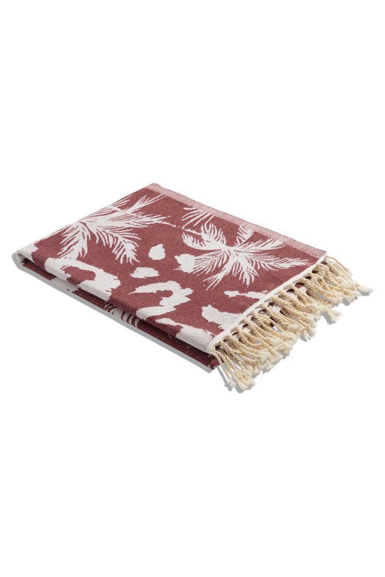 Leopard Palm Organic Turkish Towel, Alternate, color, Burgundy
