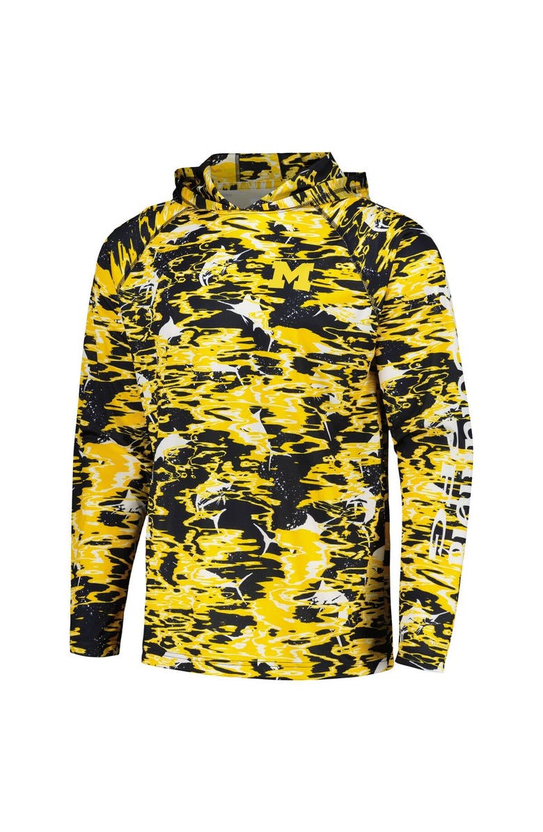 Columbia Men's Columbia Navy Michigan Wolverines PFG Terminal Tackle Omni-Shade Rippled Long Sleeve Hooded T-Shirt, Alternate, color, Navy