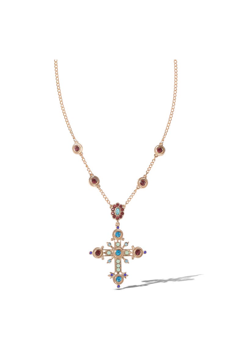 Crystal Gold-Tone Cross Pendant Necklace, Alternate, color, Gold