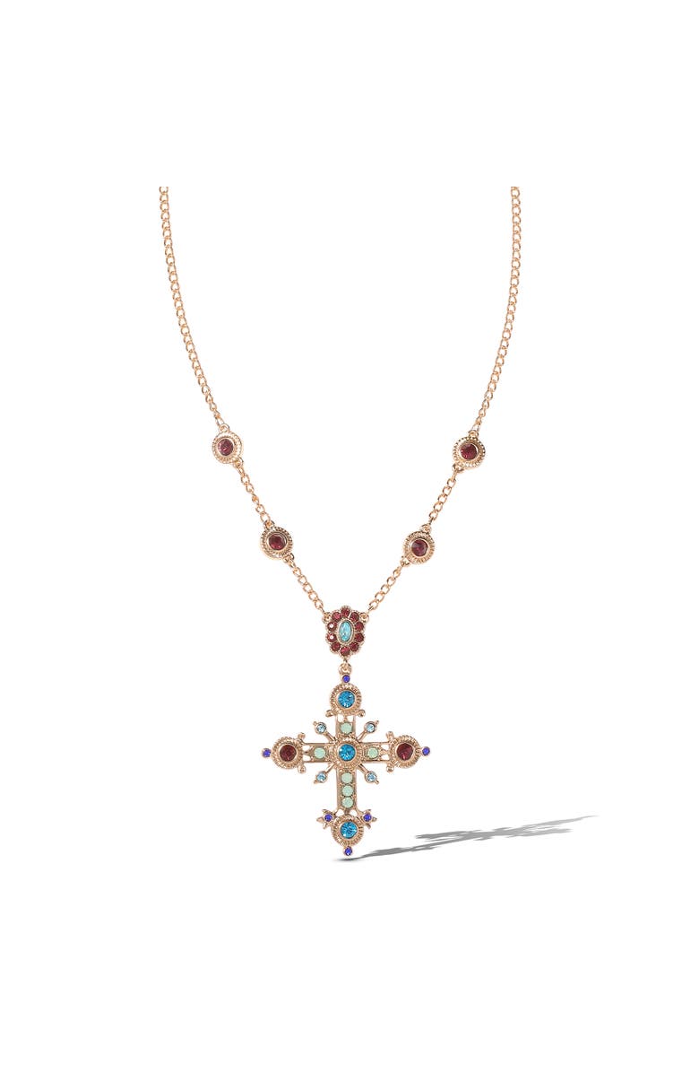 Jessica Simpson Crystal Gold-Tone Cross Pendant Necklace, Alternate, color, Gold
