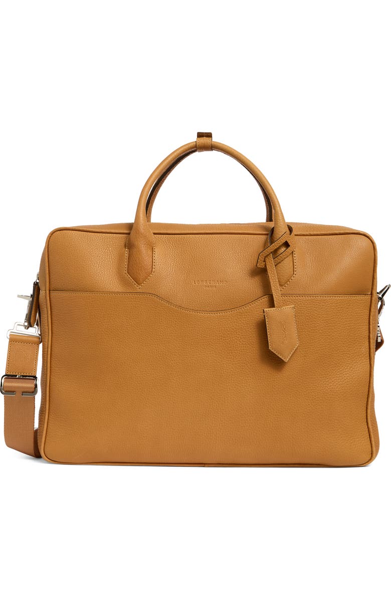 Longchamp Large Leather Briefcase, Main, color, Natural