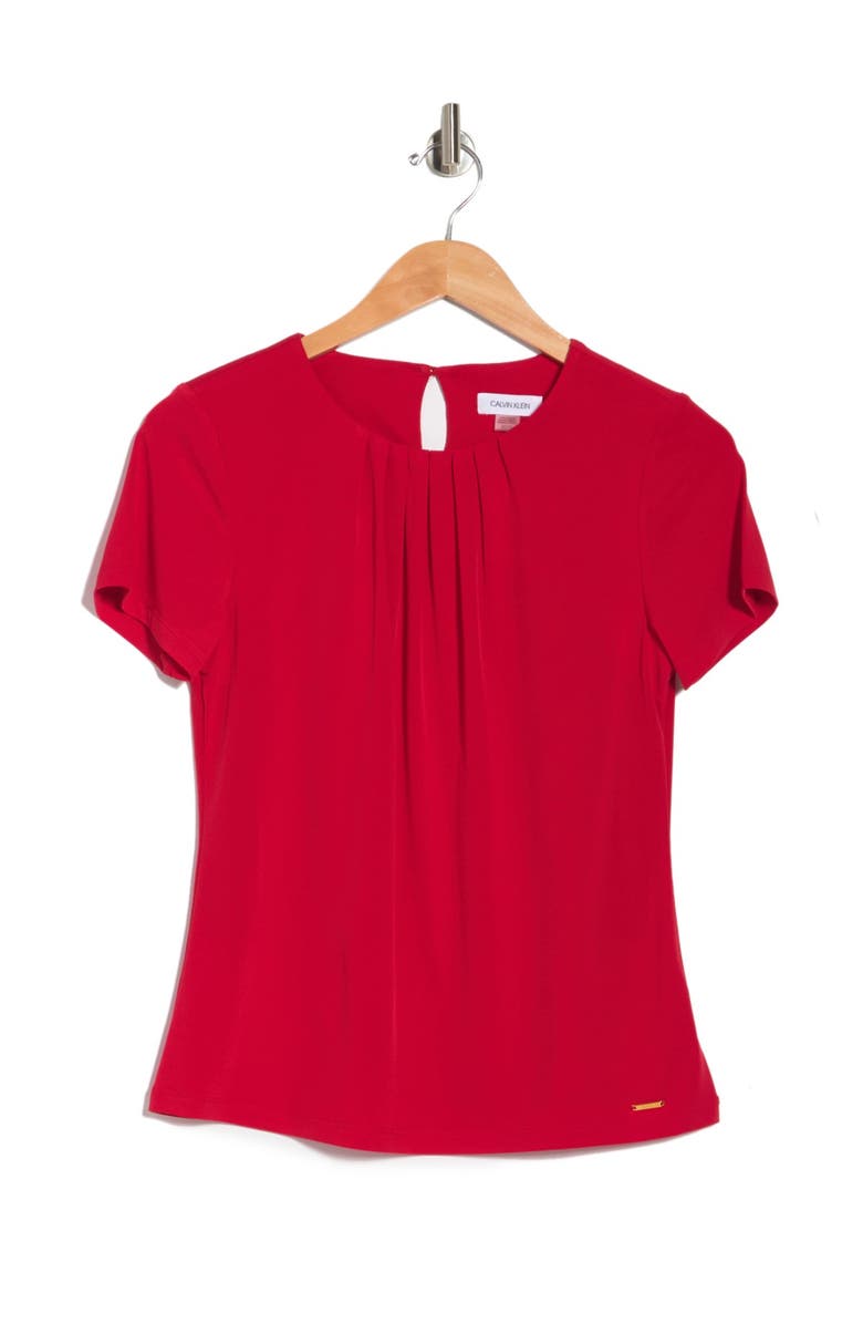 Calvin Klein Pleated Neck Short Sleeve Top, Alternate, color, 