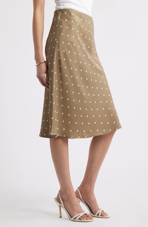 Nordstrom Bias Cut Satin Midi Skirt In Olive- Ivory Tofu Armen Dot