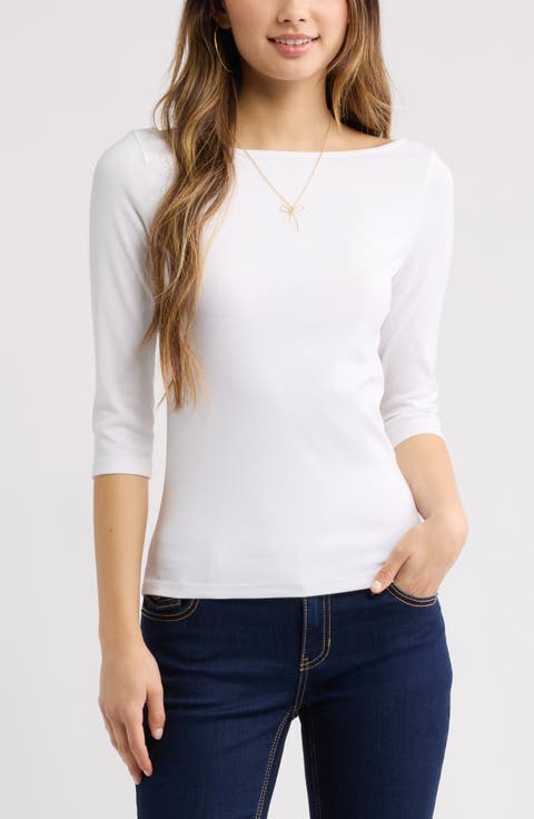 Boat Neck Three-Quarter Sleeve Top