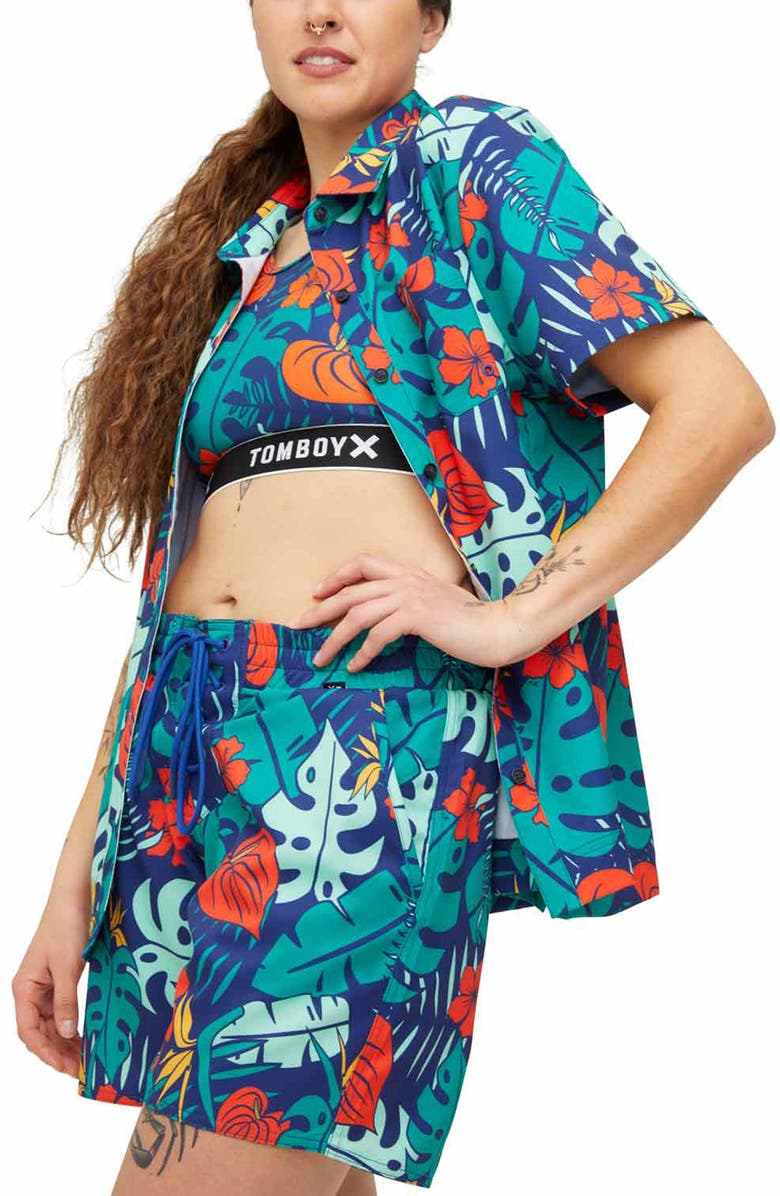 TomboyX Cabana Short Sleeve Button-Up Shirt, Alternate, color, 