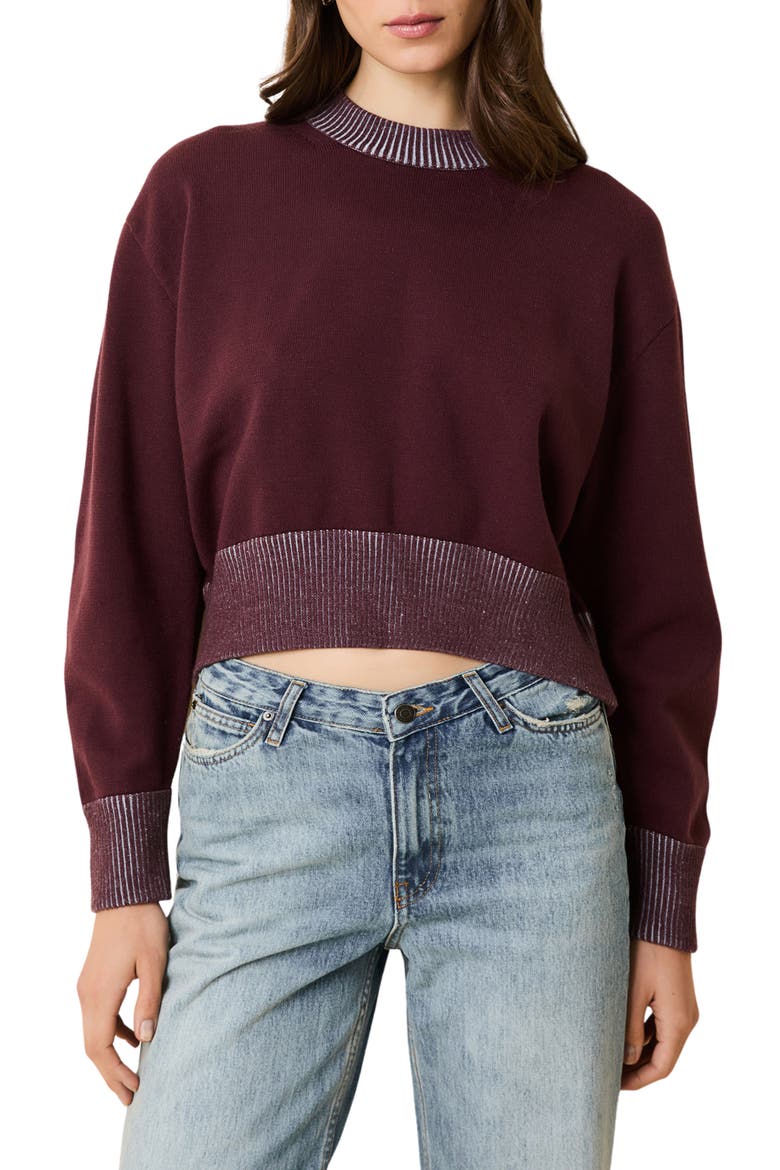 Cora Stripe Stripe Crewneck Sweater, Main, color, RAISIN BROWN