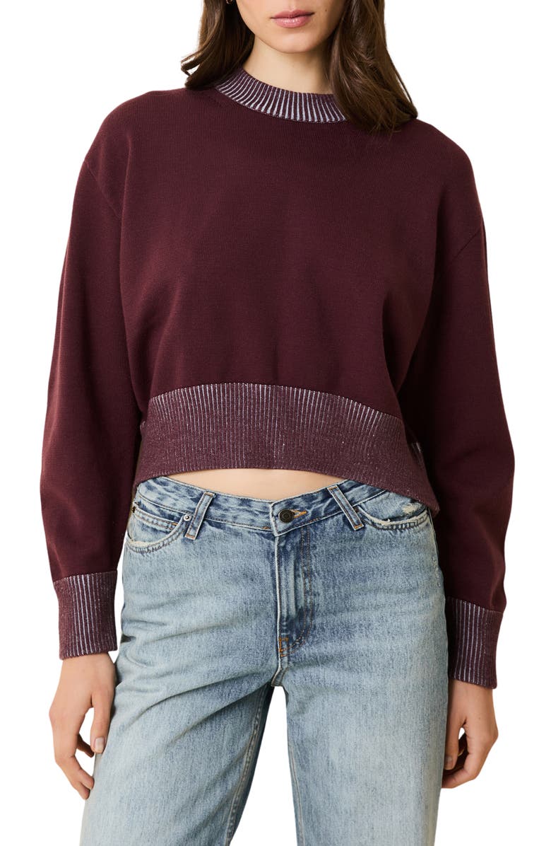Solid & Striped Cora Stripe Stripe Crewneck Sweater, Main, color, Raisin Brown
