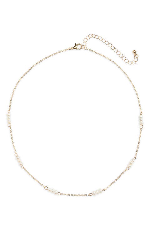 Triple Freshwater Pearl Station Chain Necklace
