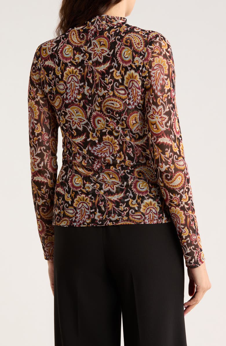 Ted Baker Paisley Mock Neck Long Sleeve Mesh Top, Alternate, color, Chai Tea