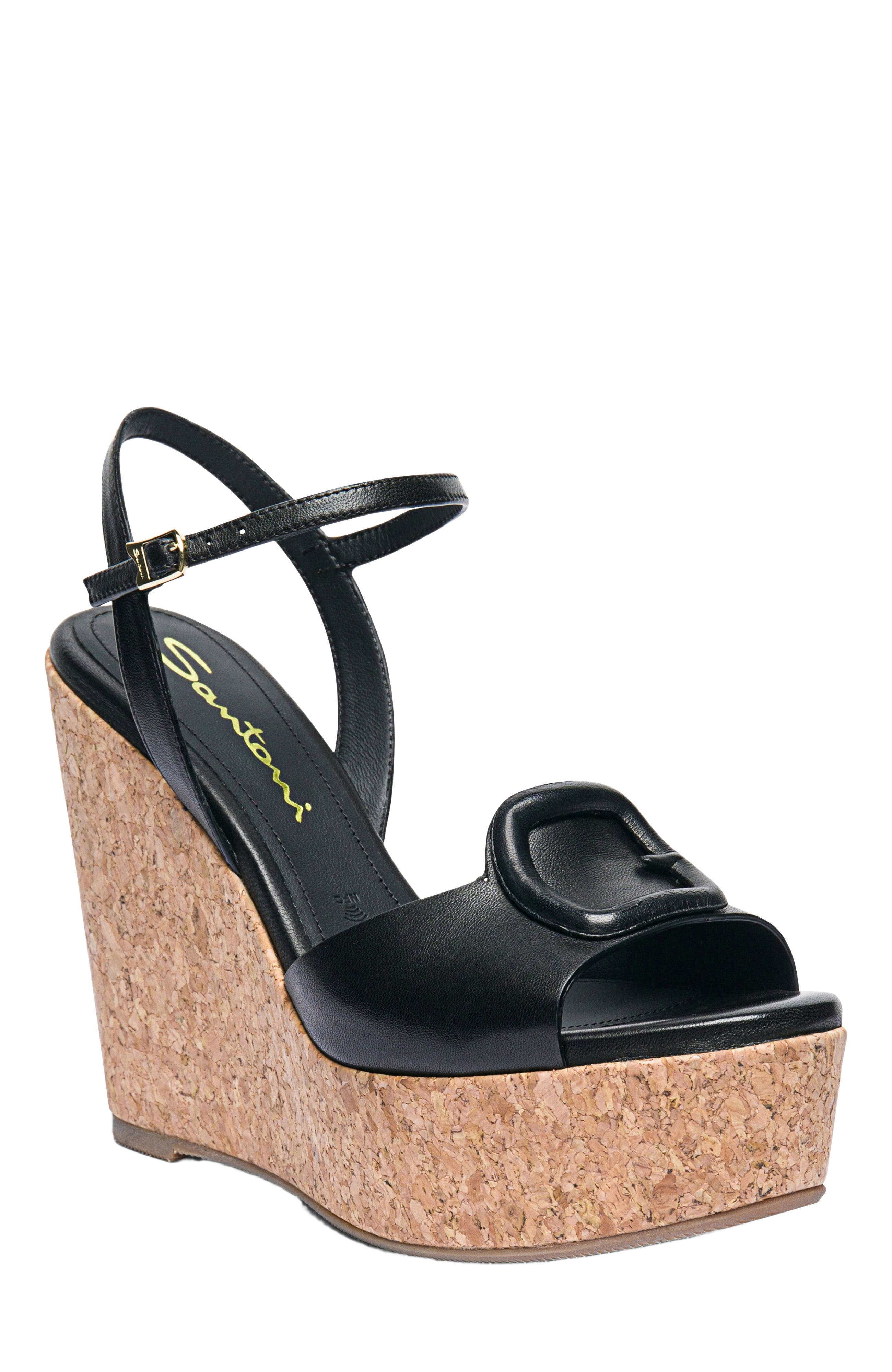 Santoni Women's leather wedge, Alternate, color, Black