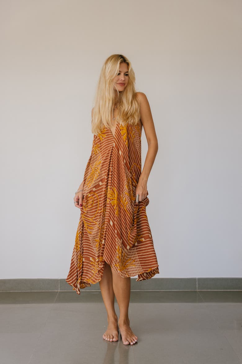 Classic Silk Dress Ocean, Alternate, color, Brown Stripe