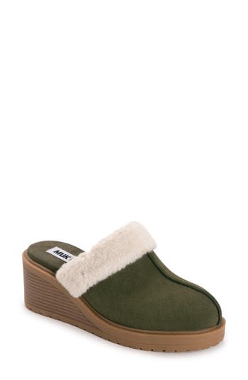 Muk Luks Sophia Faux Fur Trim Mule In Green