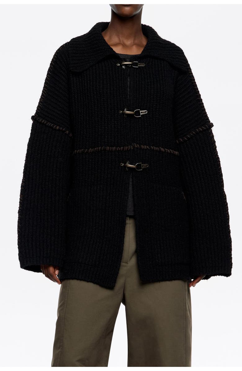 Bimba y Lola Cardigan With Metal Hooks, Main, color, Black