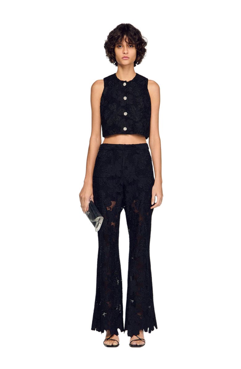 SANDRO Embroidered guipure crop top, Alternate, color, Black