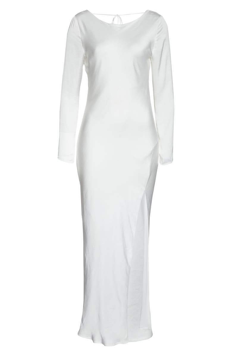 Bardot River Bias Long Sleeve Open Back Satin Dress, Alternate, color, 