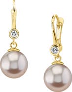 The Pearl Source Pink Freshwater Pearl & Diamond Michelle Earrings