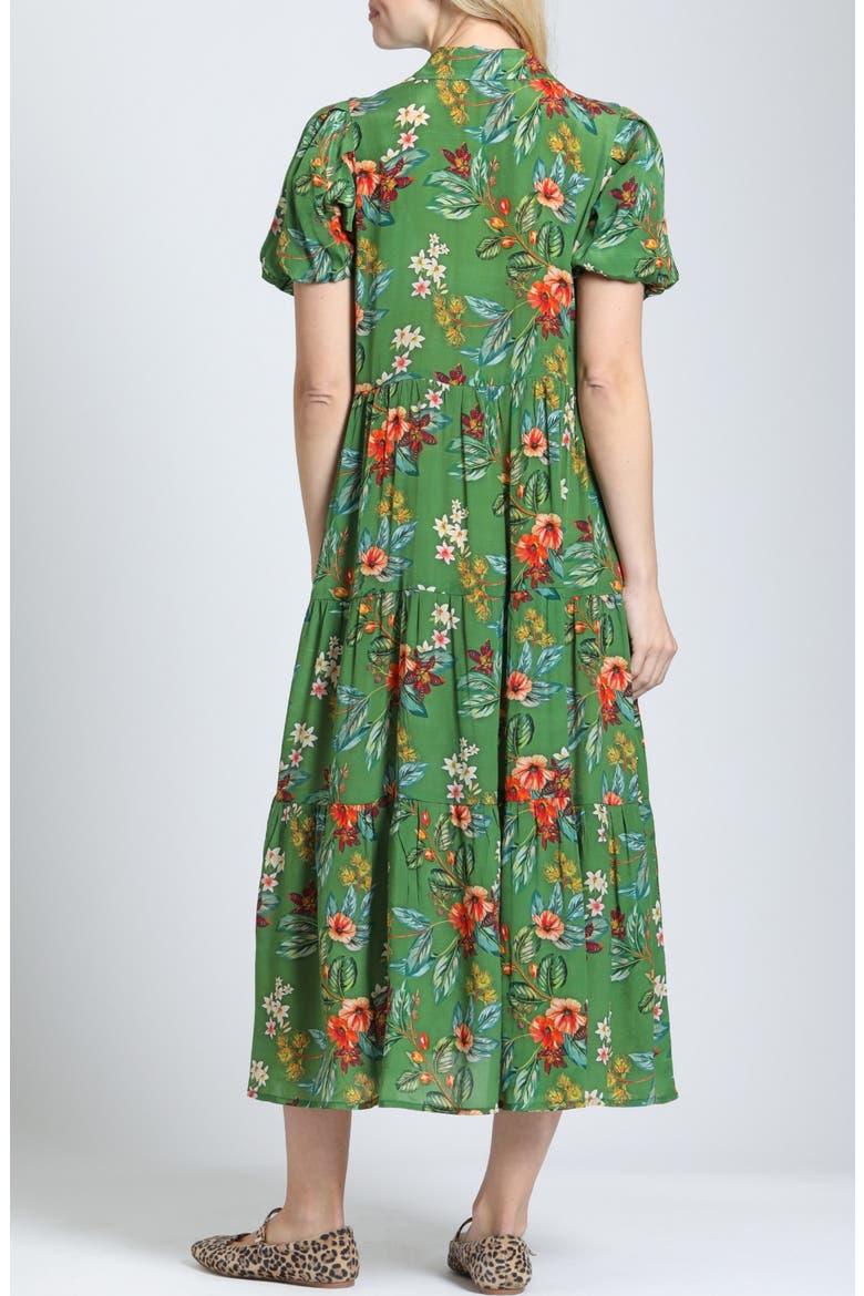 Tiered Puff Sleeve Shirtdress, Alternate, color, FOREST/CORAL MULTI