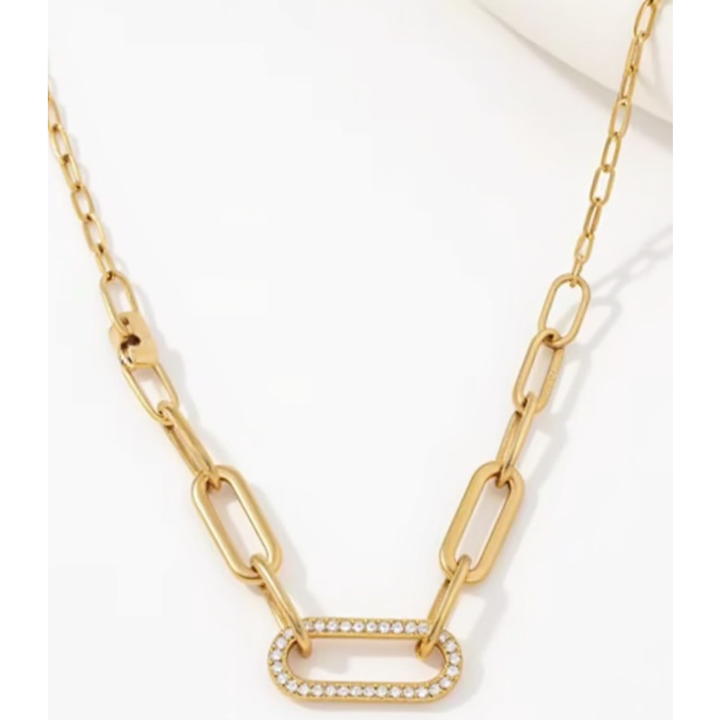 Akalia Elegant Waterproof 18k Gold Diamond Maillon Link Necklace For Stylish Occasions In Gold